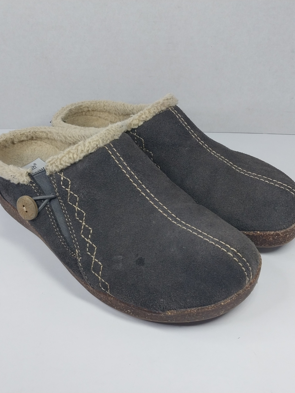 Earth Origins Women's Clogs Size 8.5 B Grey Suede Sherpa Lined Slip On Shoes